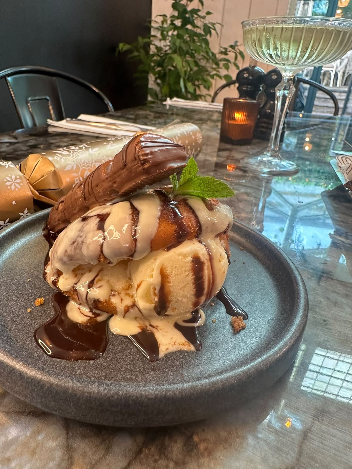 Warm churros and ice cream dessert served at The Nook, Dover
